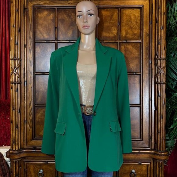 Jackets & Blazers - NWOT Kelly Green Leopard Lined Classic Blazer